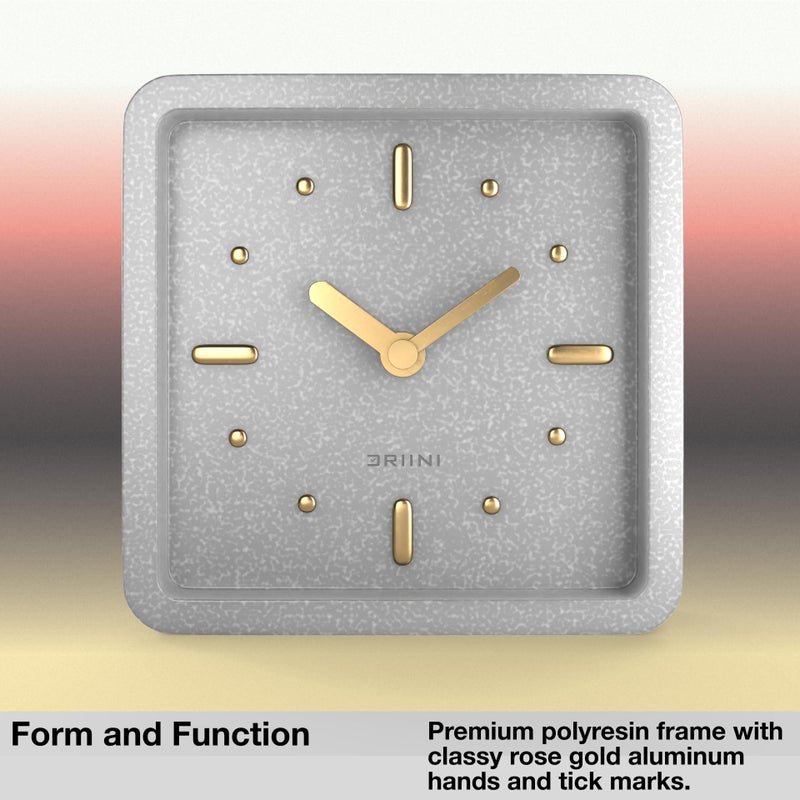 Driini ساعة مكتب ورف درييني الحديثة من منتصف القرن (رمادي وذهبي) - تعمل بالبطارية مع حركة تناظرية صامتة - ساعات طاولة صغيرة للمكتب - مثالية للرف، الطاولة الجانبية، سطح المكتب أو منضدة السرير - Image 4